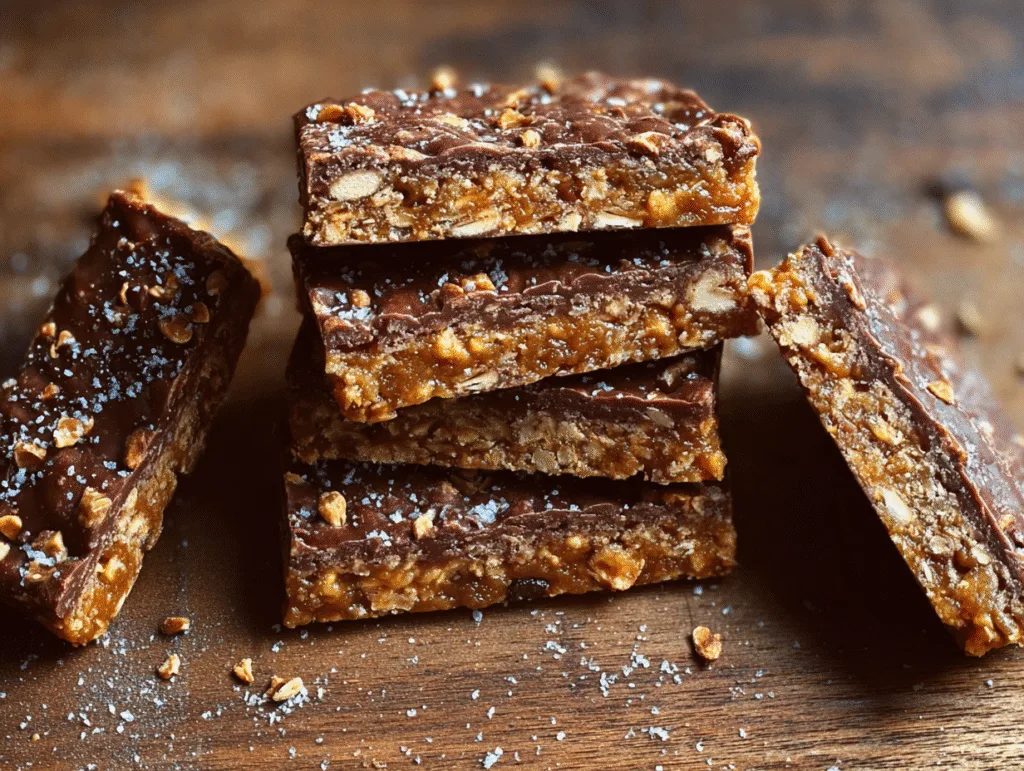 Stack of homemade carnivore crack bars made with chocolate, butter, and crunchy salted topping on a wooden surface.