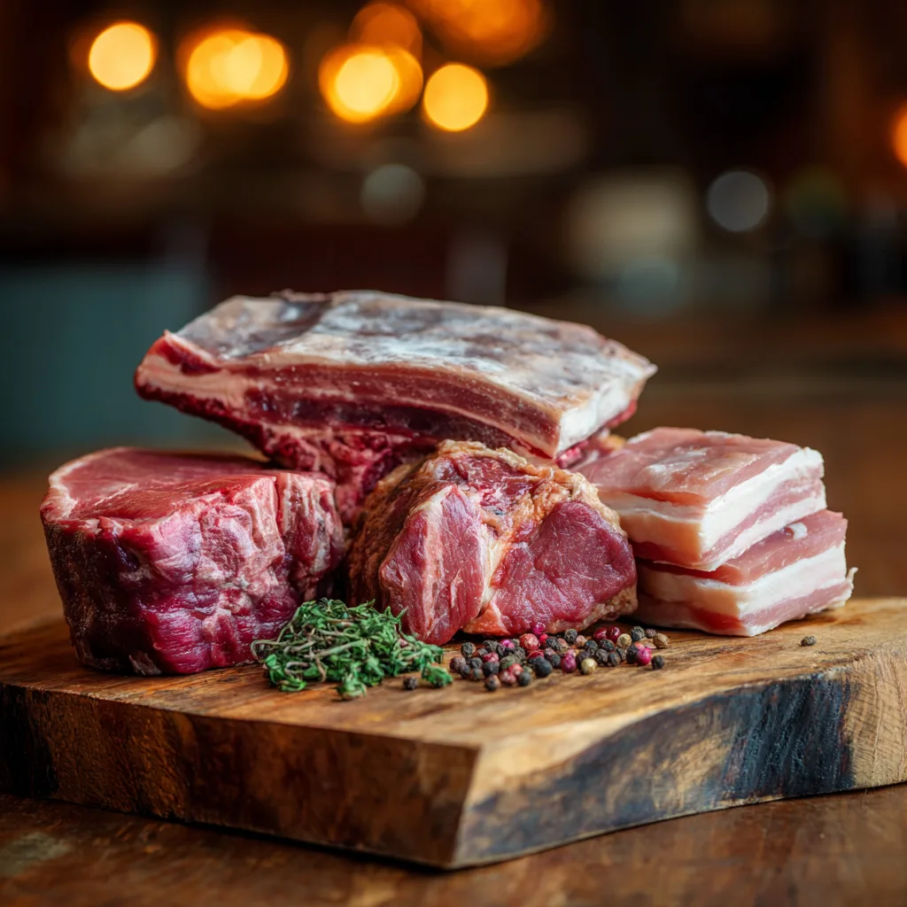 Selection of premium meat cuts and organ meats Carnivore Diet Grocery List