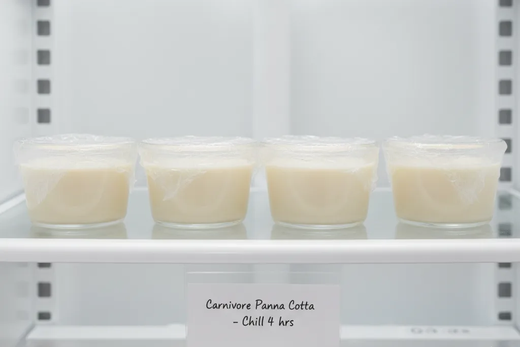 Carnivore Panna Cotta cups chilling in the refrigerator for four hours.
