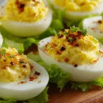 Classic hard‑boiled eggs topped with smoked paprika and chopped chives, served on a bed of fresh lettuce