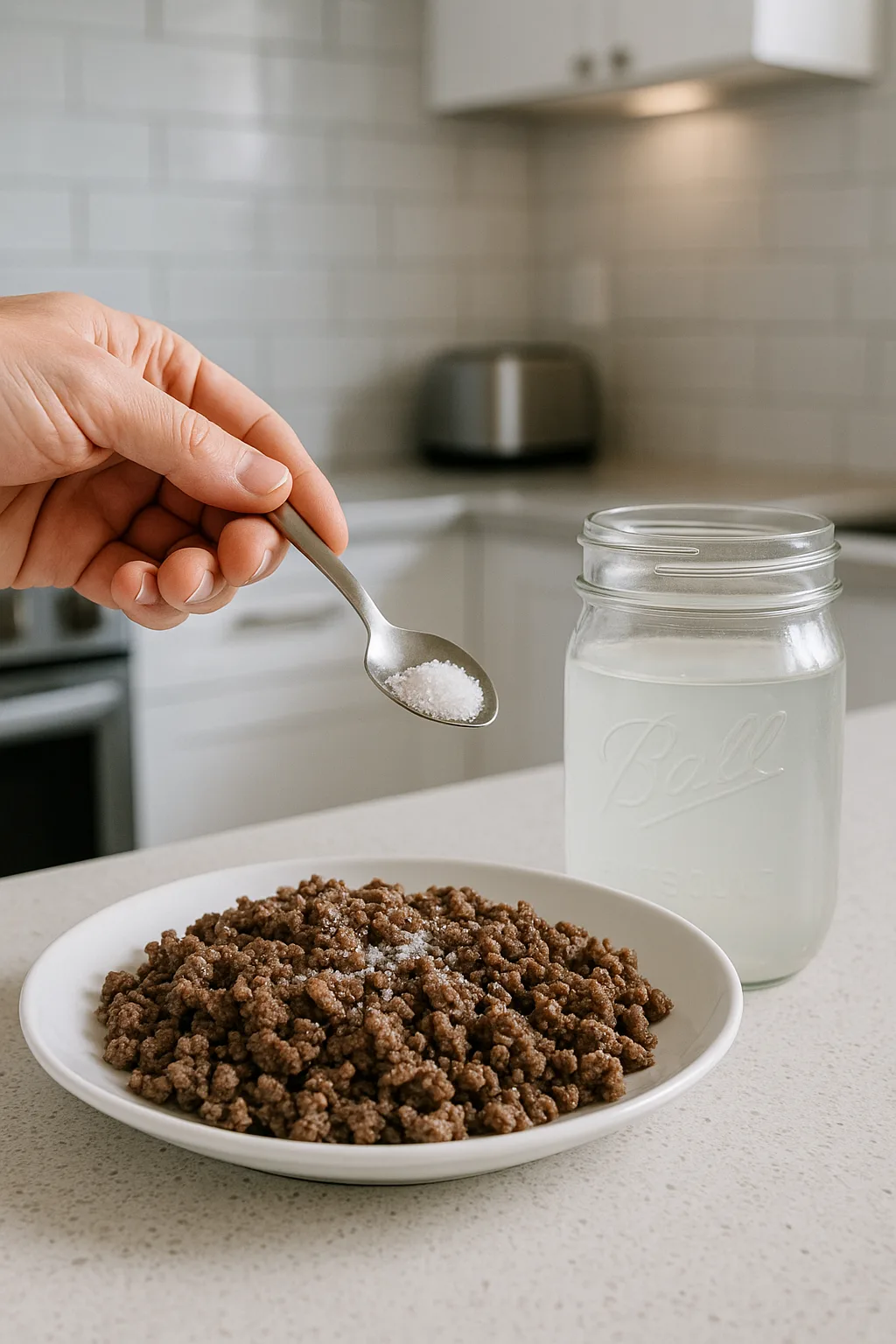 Electrolytes on Carnivore Diet: What You Need to Know for Optimal Health Electrolytes on Carnivore Diet Hand adding sea salt to cooked ground beef with electrolyte drink nearby